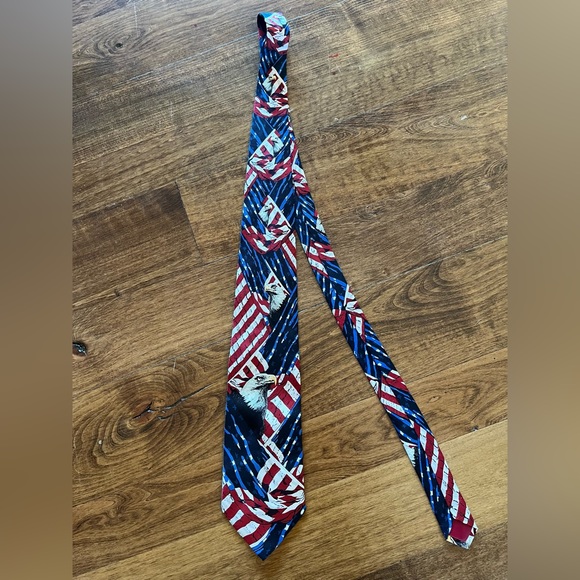 E. Graziano eagle and american flag Tie red white and blue - Picture 1 of 3